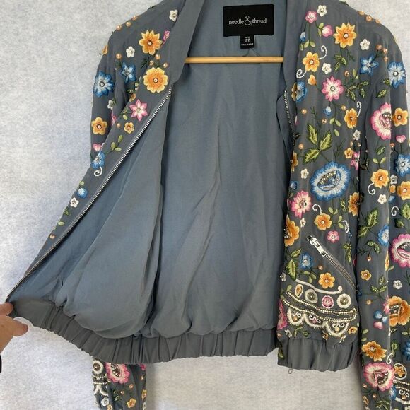 Needle & Thread by Anthropologie beaded embroidered bomber jacket size 6 - Picture 5 of 10
